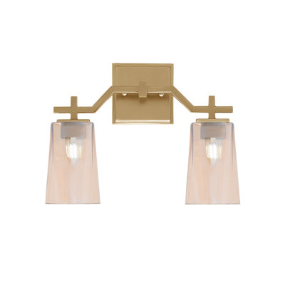 Barre d'éclairage de salle de bain 2 lumières Bovedon au fini nouvel âge avec verre dégradé ambre l 4,5 po x H 6,5 po