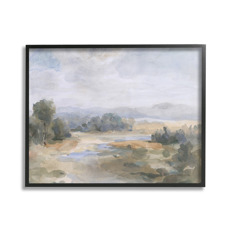 Abstrait, ruisseau et nuages, Giclée encadrée noir minuit, H 16 po x l 20 po
