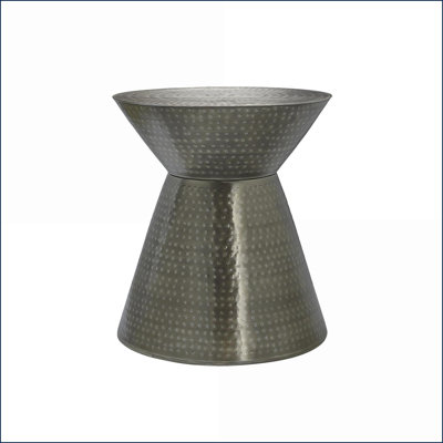 Table basse peu encombrante en métal gris, forme de sablier moderne au design martelé pour la chambre à coucher du salon