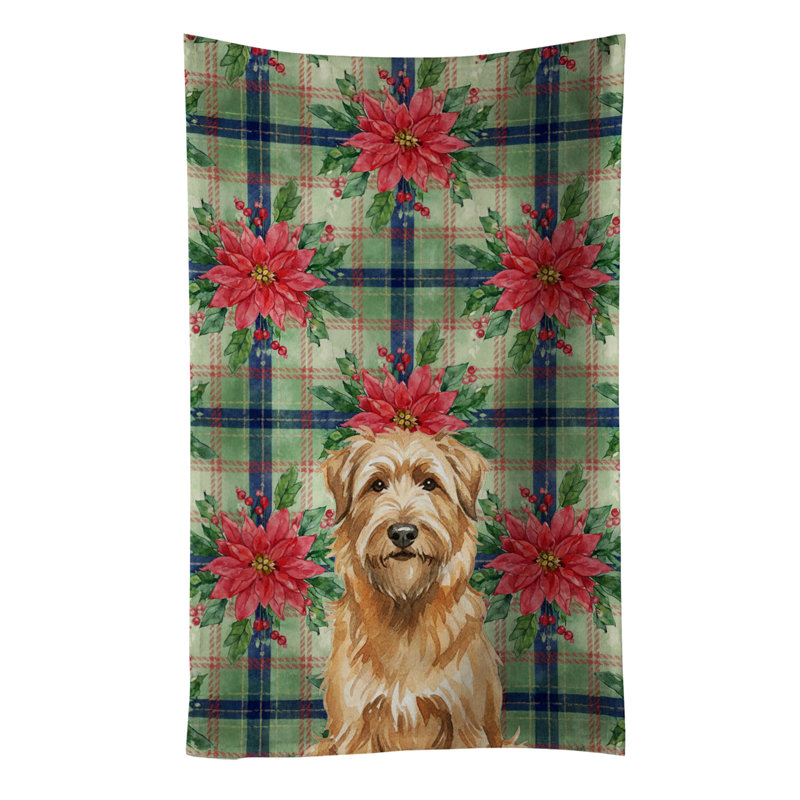 Tawny Briard Christmas PoinsettIas Kitchen Towel, Tawny Briard