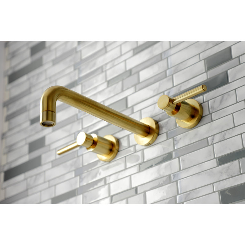 Kingston Brass Concord Two-Handle 3-Hole Wall Mount Roman Tub Faucet, Brushed Brass, Lever Handle