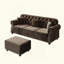 Canapé Chesterfield 3 + 1 rembourré en velours avec garniture cloutée et accoudoirs roulés, canapé de style Mid-Century moderne capitonné avec boutons-1086839871