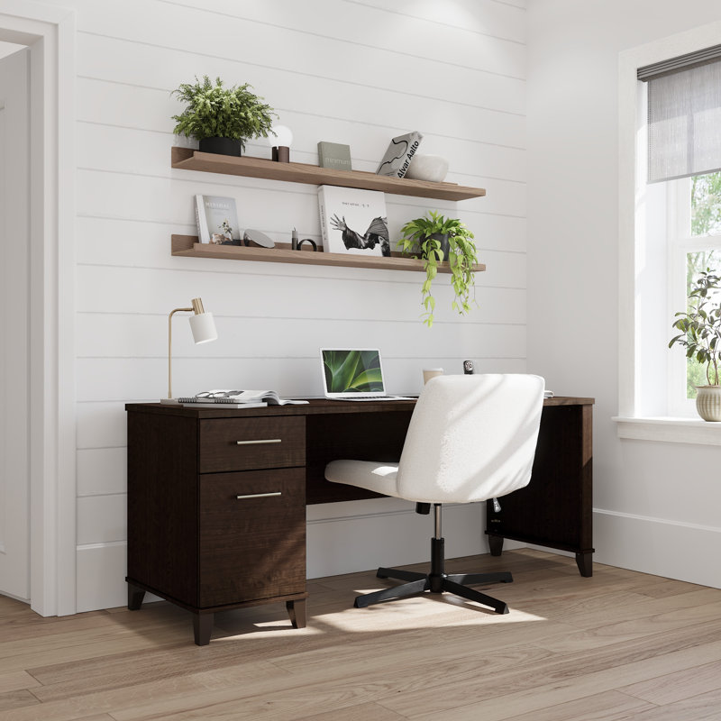 72W Office Desk with Drawers in Mocha Cherry, Mocha Cherry