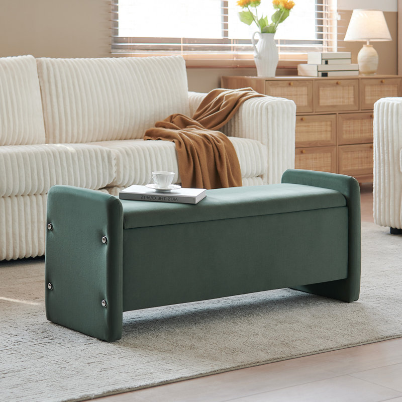 Zellers 44" Ottoman Bench with Hidden Storage, Storage Stool for Living Room & Bedroom, Green