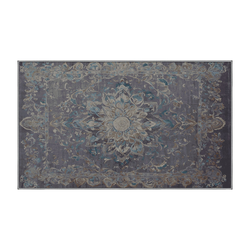 Machine Washable Gray Area Rug, Rectangle 5' x 7'