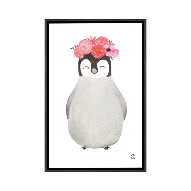 Art pingouin, H 48 po x l 32 po x P 1,5 po, Toile avec cadre noir patiné