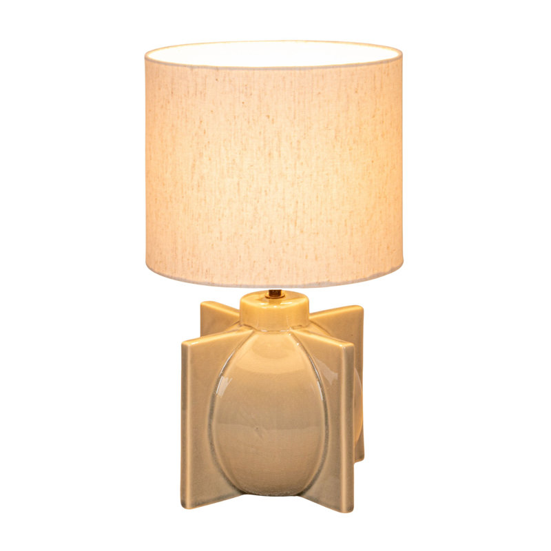 Lampe de table en céramique grise avec base croisée et abat-jour en lin