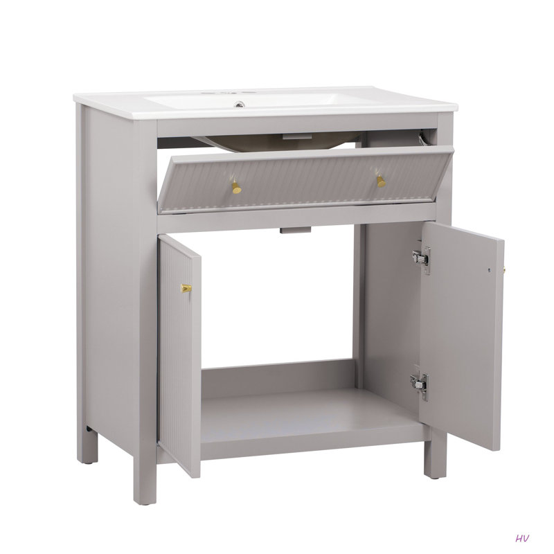 Ensemble de meuble-lavabo autoportant avec portes à fermeture douce 30 po avec lavabo en céramique, style moderne