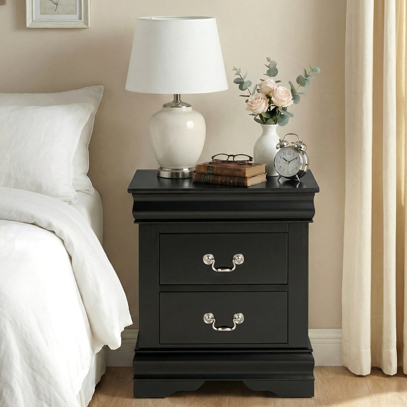 Ensemble de 2 tables de chevet à 2 tiroirs de 23,5 po, grande table de chevet avec espace de rangement pour la chambre à coucher (ensemble de 2)