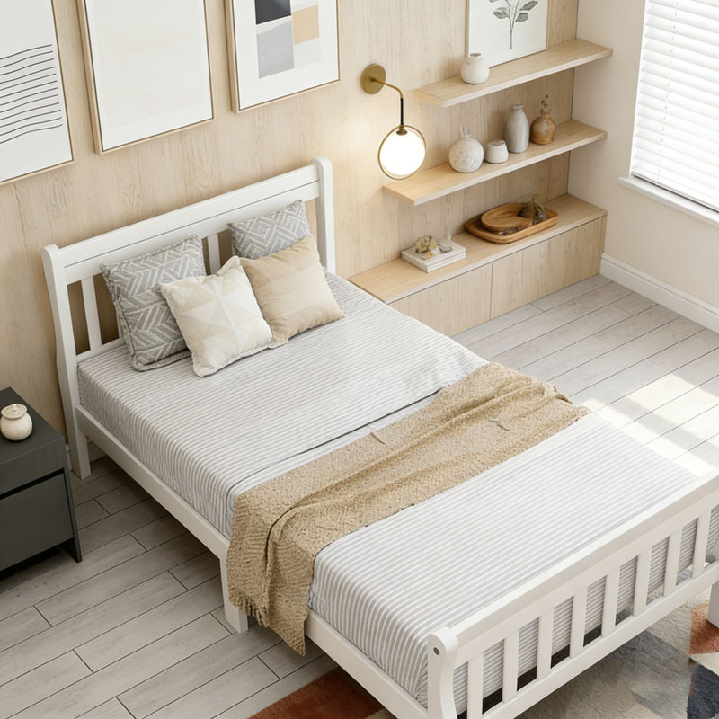 Structure de lit plateforme Wood, Blanc