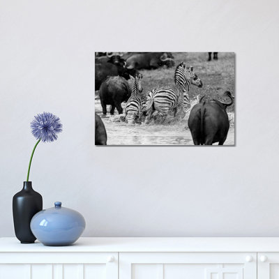Zebras and Wildebeests 1 Piece Wrapped Canvas Wall Art