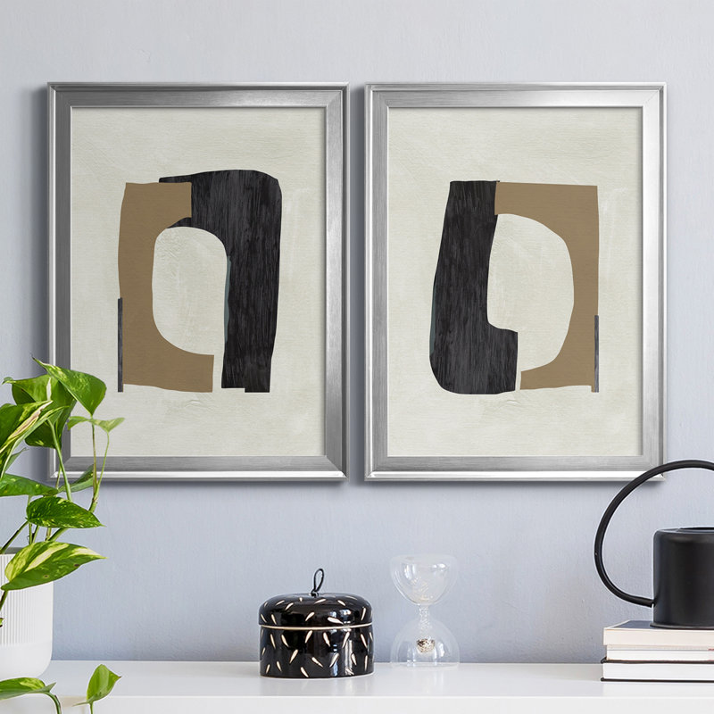 «Cardboard Cutouts I», ensemble de 2 peintures sur toile encadrées, H 30,5 po x l 45 po x P 1 po, Argent