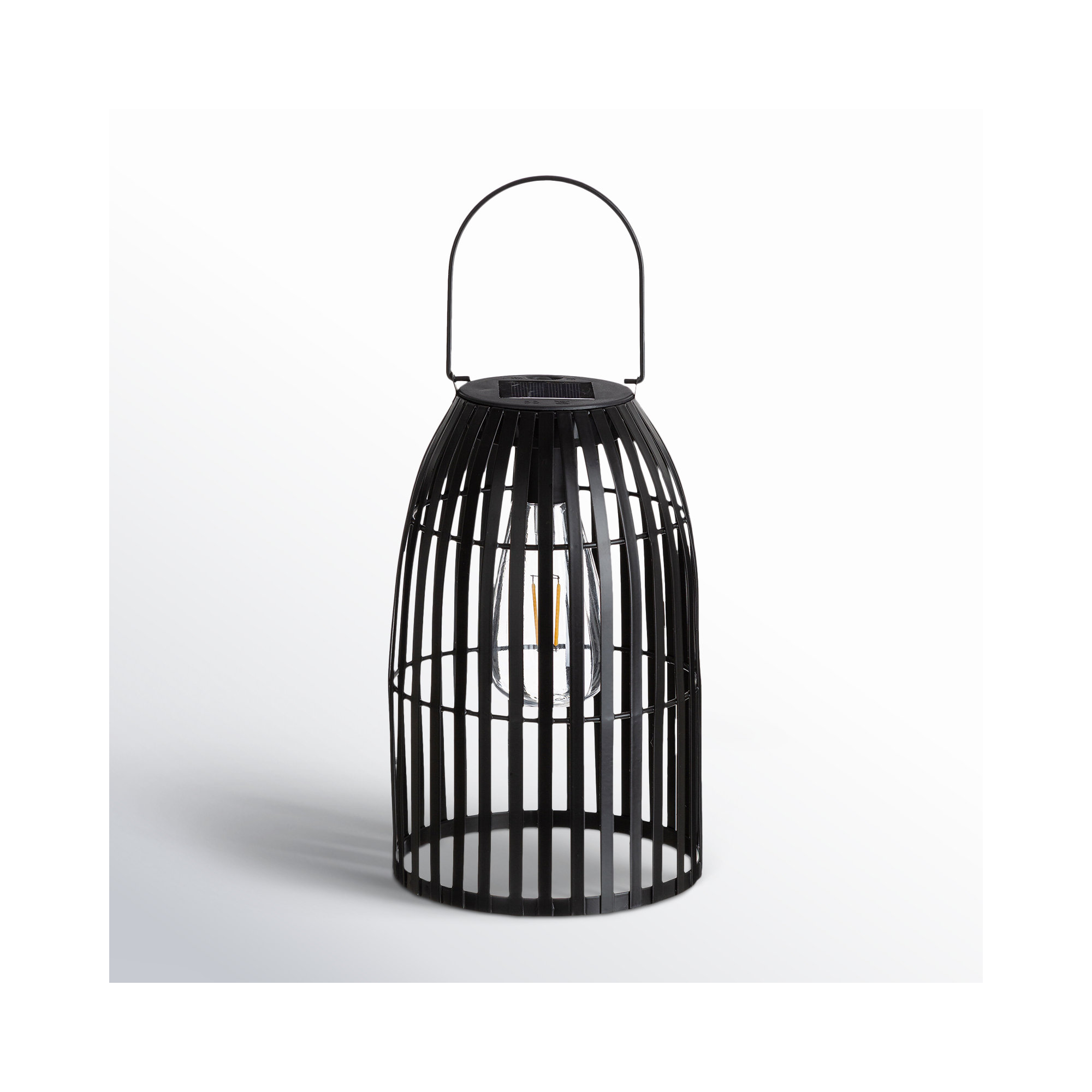 9.75" Metal Woven Solar Powered  Outdoor Hanging Lantern, Matte Black