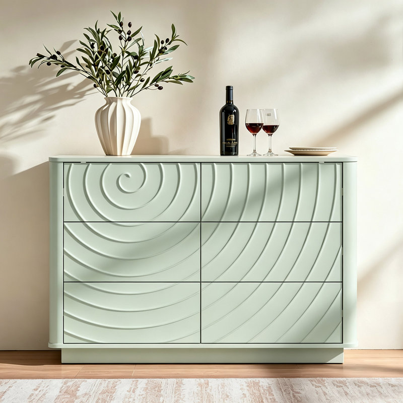 Commode moderne à 6 tiroirs, Vert sauge