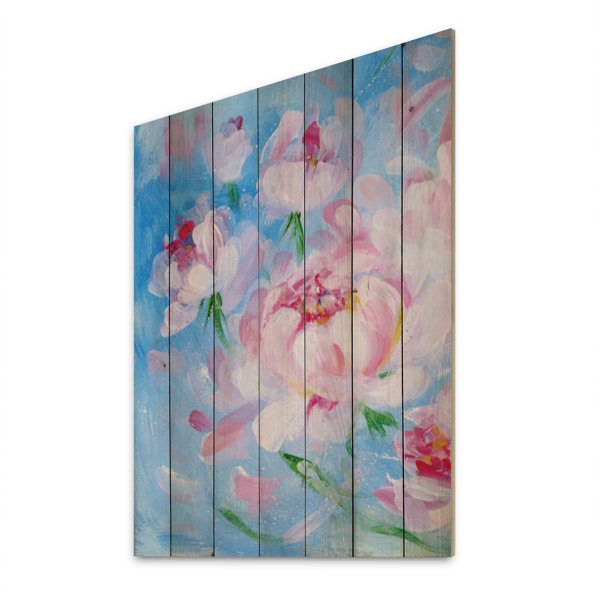 Charlton Home® Blooming Peony Bouquet On Wood Painting | Wayfair