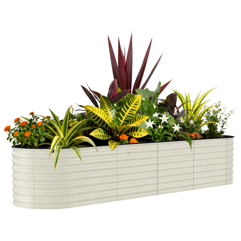 8x2x2 FT Galvanized Raised Garden Bed With anti-cut strip Rust Resistant Metal Planter Box for Flowers Herbs Vegetables, Beige