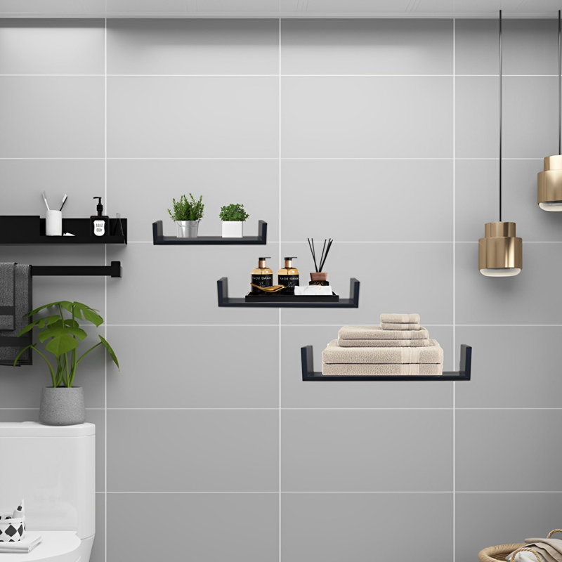 Floating Shelves Wall Mounted, Rustic U-Shape Design, Versatile Storage Solution For Home And Office, Black