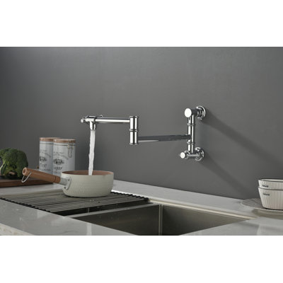 Wall Mounted Pot Filler Faucet, Modern Brass Pot Filler Two-Attachment Wall Mount Folding Kitchen Pot Filler Swing Arm