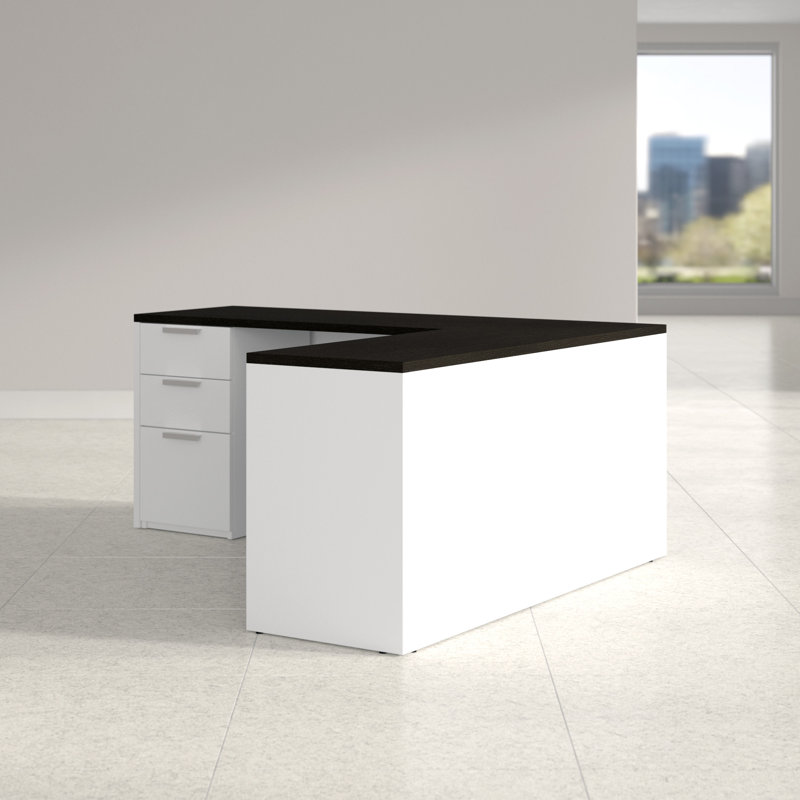 Bureau de direction en L réversible Kadian, Blanc