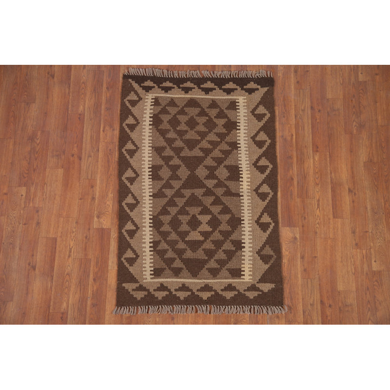 Brown Kilim Reversible Wool Area Rug 3x4