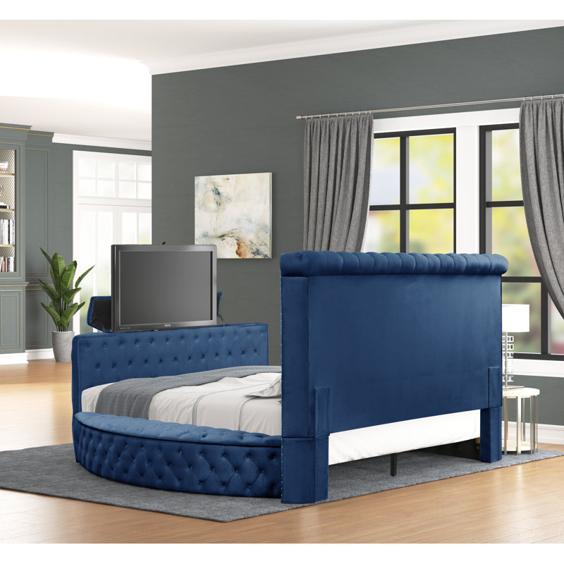 Lit avec rangement Kavinda, Bleu marine, Grand