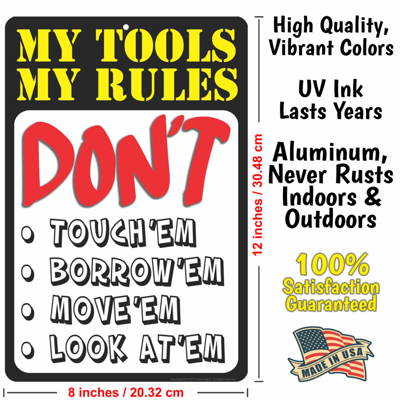 Funny Garage Sign My Tools My Rules Metal 8x12