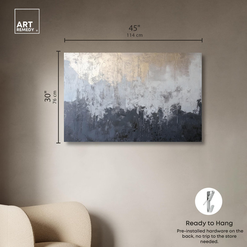 Silvered Layers Canvas Blue Abstract Art by Art Remedy, 30" H x 45" W, Wrapped Canvas