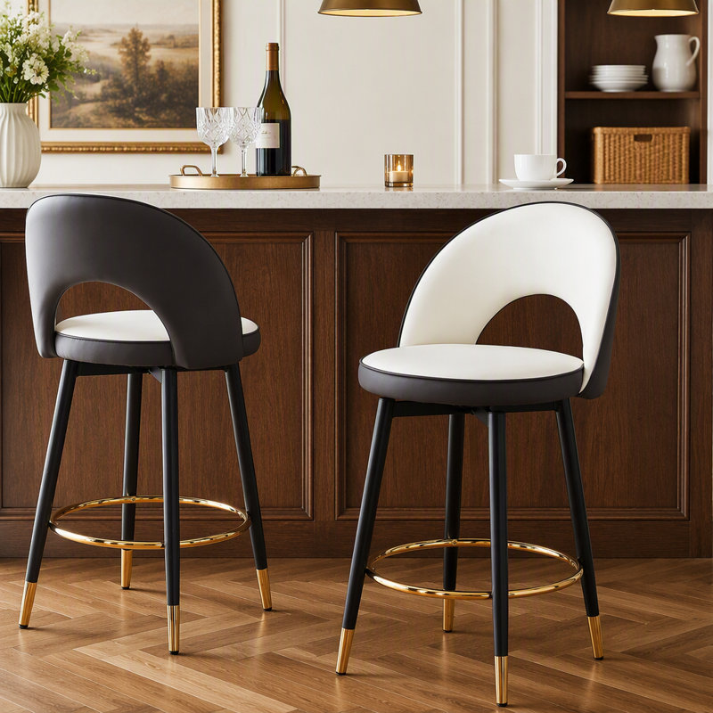 Ensemble de 2 chaises de bar rembourrées et pivotantes à 360 °, idéales pour la salle à manger, la cuisine et la terrasse avec un design ergonomique