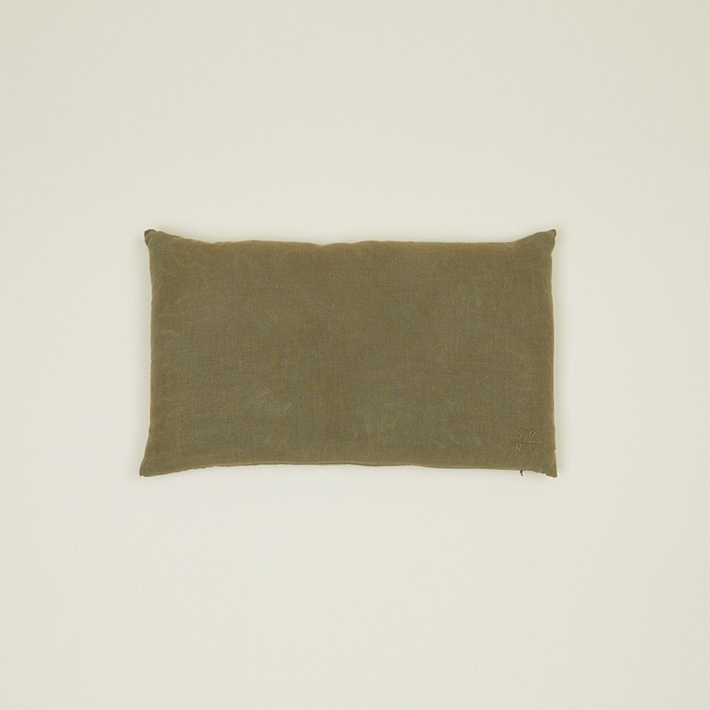 Simple Embroidered Linen Throw Pillow, Olive, Rectangle 12" H x 22" W