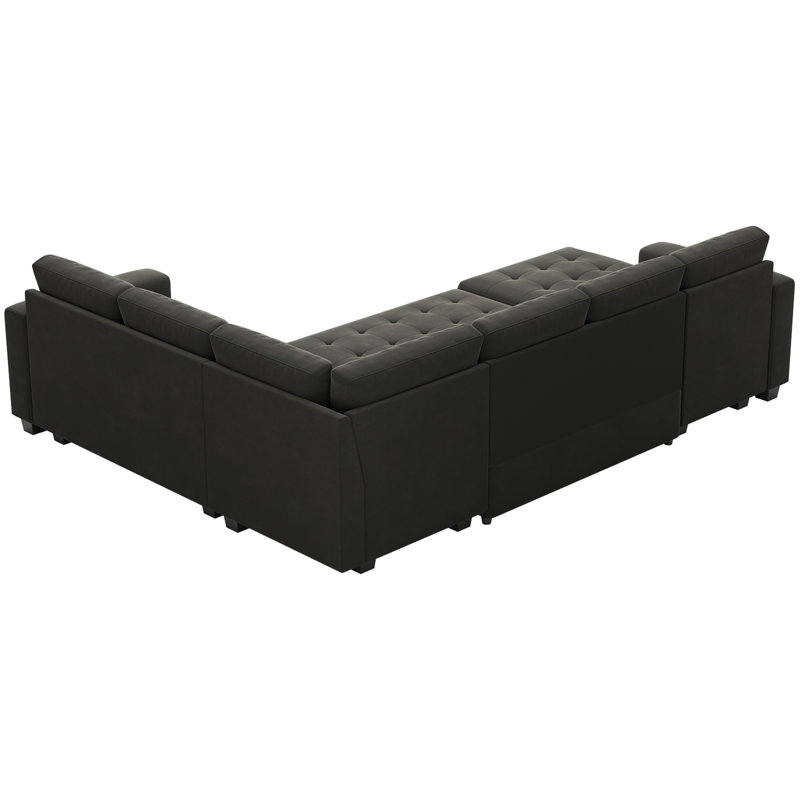 Canapé-lit modulaire en L avec repose-pieds Shavera, Velours gris velours