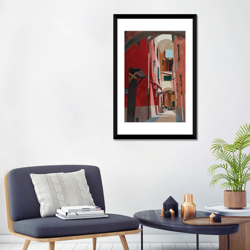 Porto Maurizio, Italy, 32" H x 24" W x 1" D, White, Black Open Corner Framed Paper