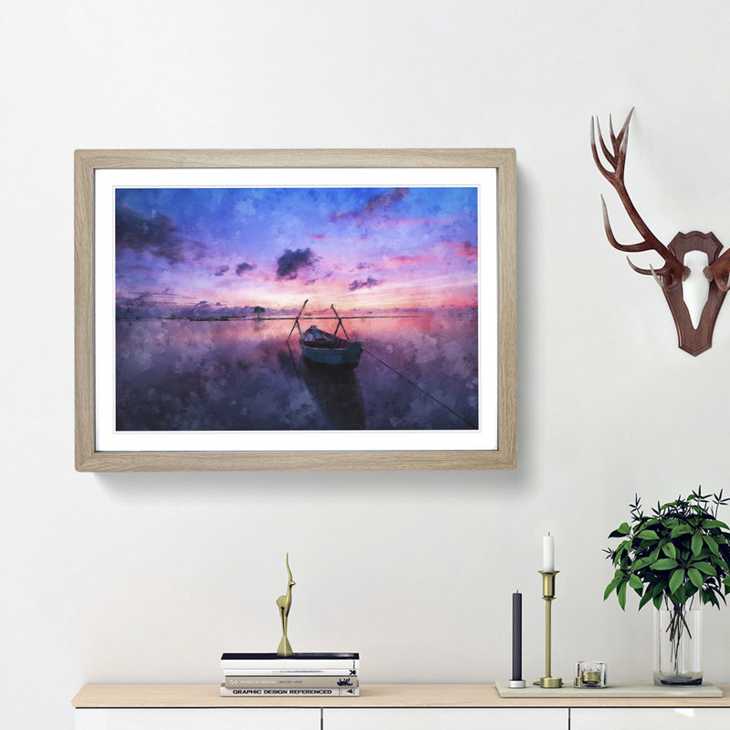 Vacant Rowboat upon the Lake - Picture Frame Painting Print, 24cm H x 33cm W x 2cm D, Oak Framed