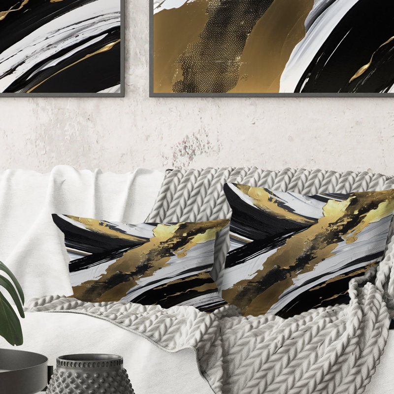 New Gold Balance V - Coussin décoratif avec peinture abstraite