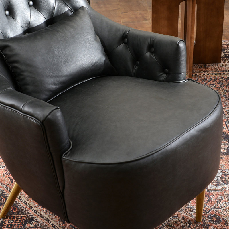 Chaise de salle à manger rembourrée Remerton, Similicuir noir