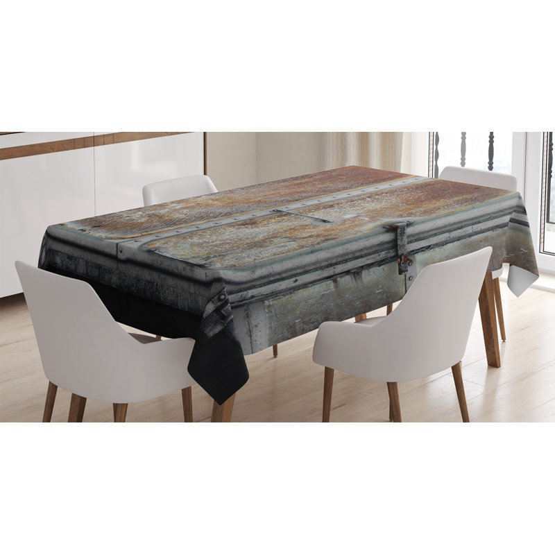 Industrial Tablecloth, Vintage Railway Container Door Old Locomotive Transportation Iron Power Design, Rectangular Table Cover For Dining Room Kitchen Decor, 60" X 84", Grey Brown
