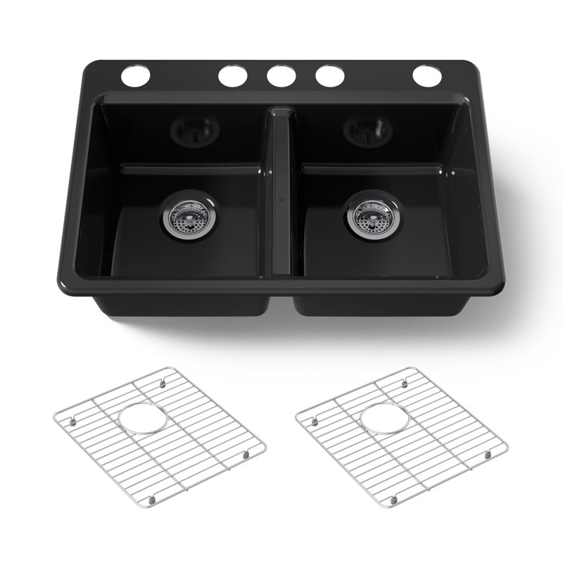 Riverby 33 In. Undermount Double-Bowl Kitchen Sink, Black