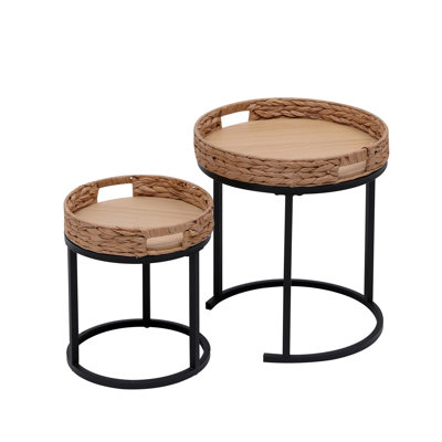 Ensemble de 2 tables gigognes, petites tables d'appoint rondes, tables gigognes traditionnelles tissées à la main pour le salon