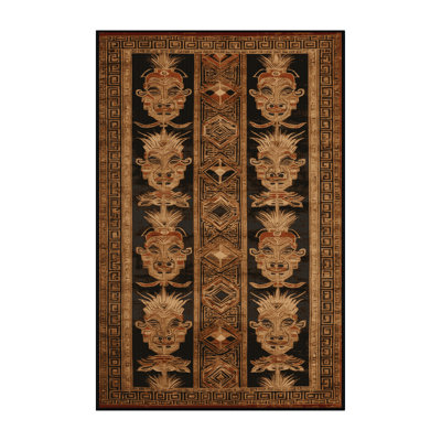 Machine Washable Art Deco Black Area Rug