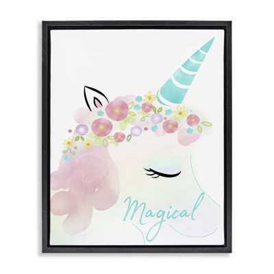 «Magical Floral Unicorn», art mural encadré sur toile flottante par Andi Metz