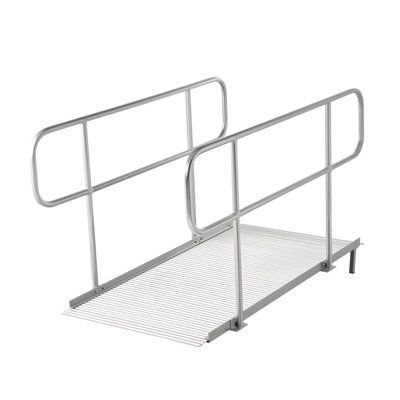 Rampe pour fauteuil roulant avec rampes, aluminium, 71,1 po x 32,7 po, paquet de 1, rampe de seuil portable, argent, capacité de 1 000 lb avec pieds réglables