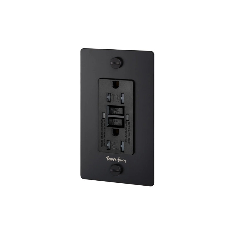 1G Duplex GFCI Outlet / With Logo, Matte Black