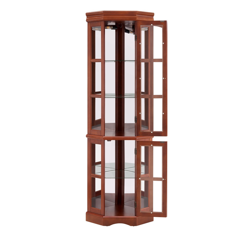5-Shelf Lighted Corner Curio, (Bulb Not Included), Walnut