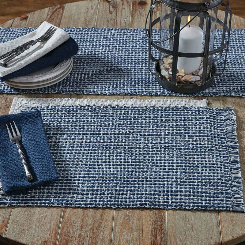 Bronny Cotton Blend Hand-Crafted Table Runner, 36" x 13", Blue