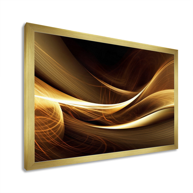 Canapé doré élégant moderne I - art moderne abstrait encadré par vagues, Toile encadrée dorée avec coins fermés