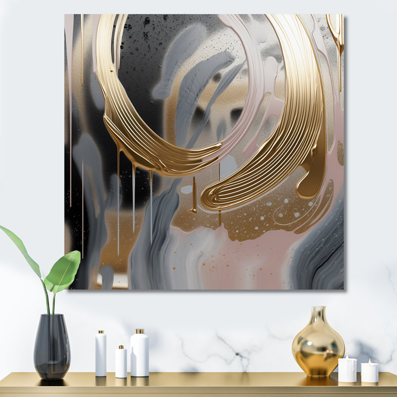 Abstrait Golden Infinity Rivers IV - formes abstraites, art mural, Toile tendue, H 36 po x l 36 po x P 1,5 po