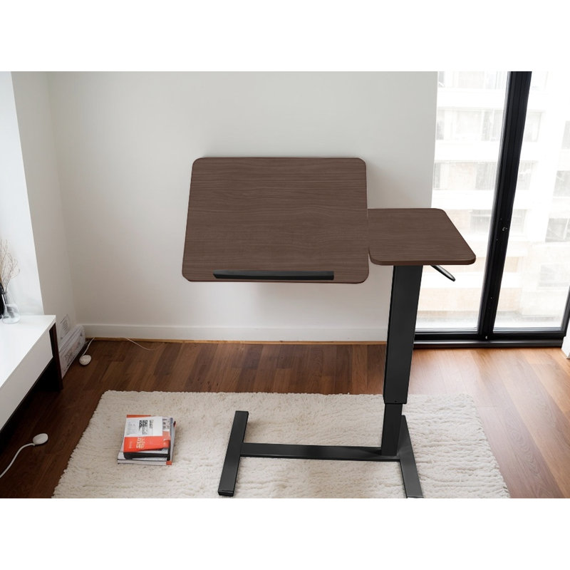 Table de chevet pliante réglable - Support avec roulettes, hauteur et angle pour ordinateur portable, noir noyer, utilisation polyvalente pour ordinateur portable