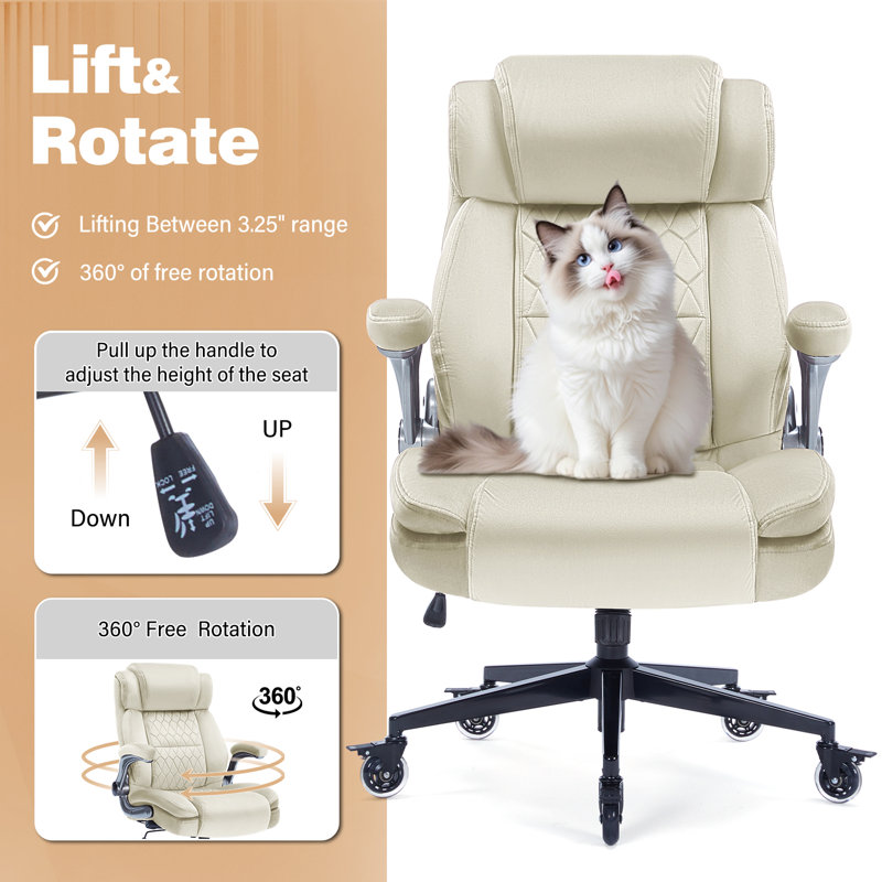 Big and Tall  Ergonomic Executive Office Chair With Adjustable Lumbar Support and Armrest,400LBS, Beige