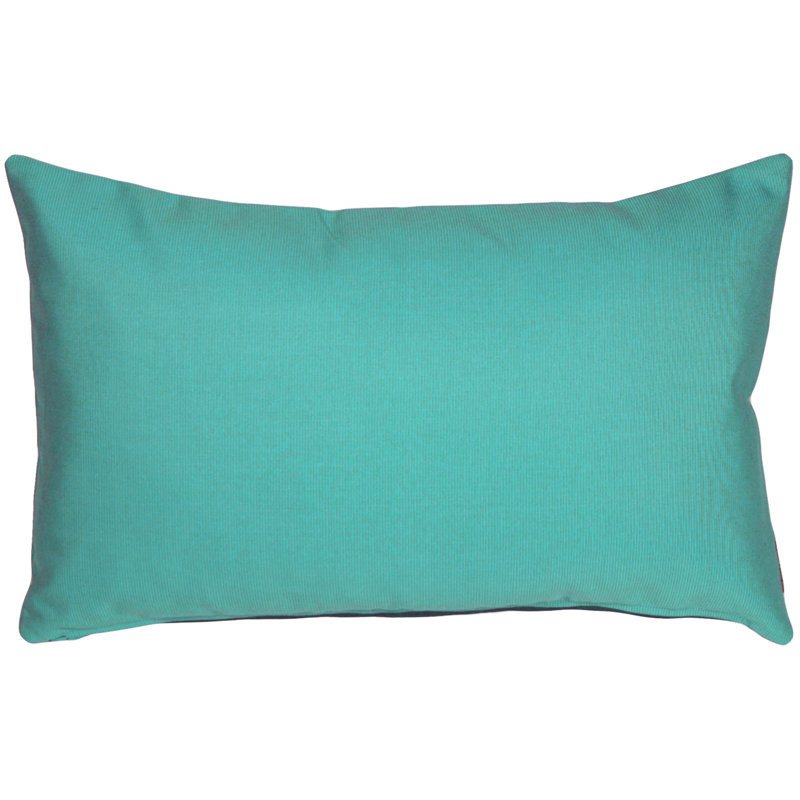 Sunbrella Fabric Solid Color Indoor/Outdoor Patio Garden Polyester Filled Lumbar Throw Pillows, Aruba Turquoise
