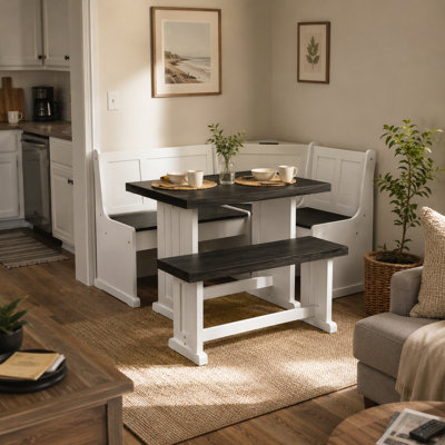60.6" Pine Solid Wood Dining Table With Storage – Rectangular Farmhouse Table In White & Black Finish