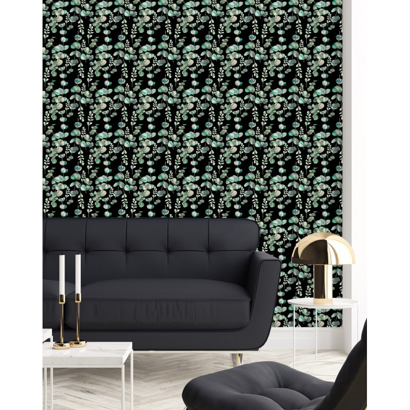 Feuilles vertes sur panneau noir L 10,4 pi x l 25 po